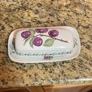 Vintage ceramic Plum Transfer Butter Dish with Lid